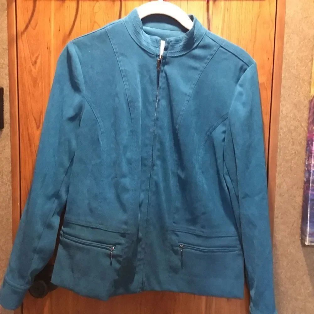 NWOT. JM Collection Peacock Blue Microfiber Jacket Size 4P - Picture 2 of 10